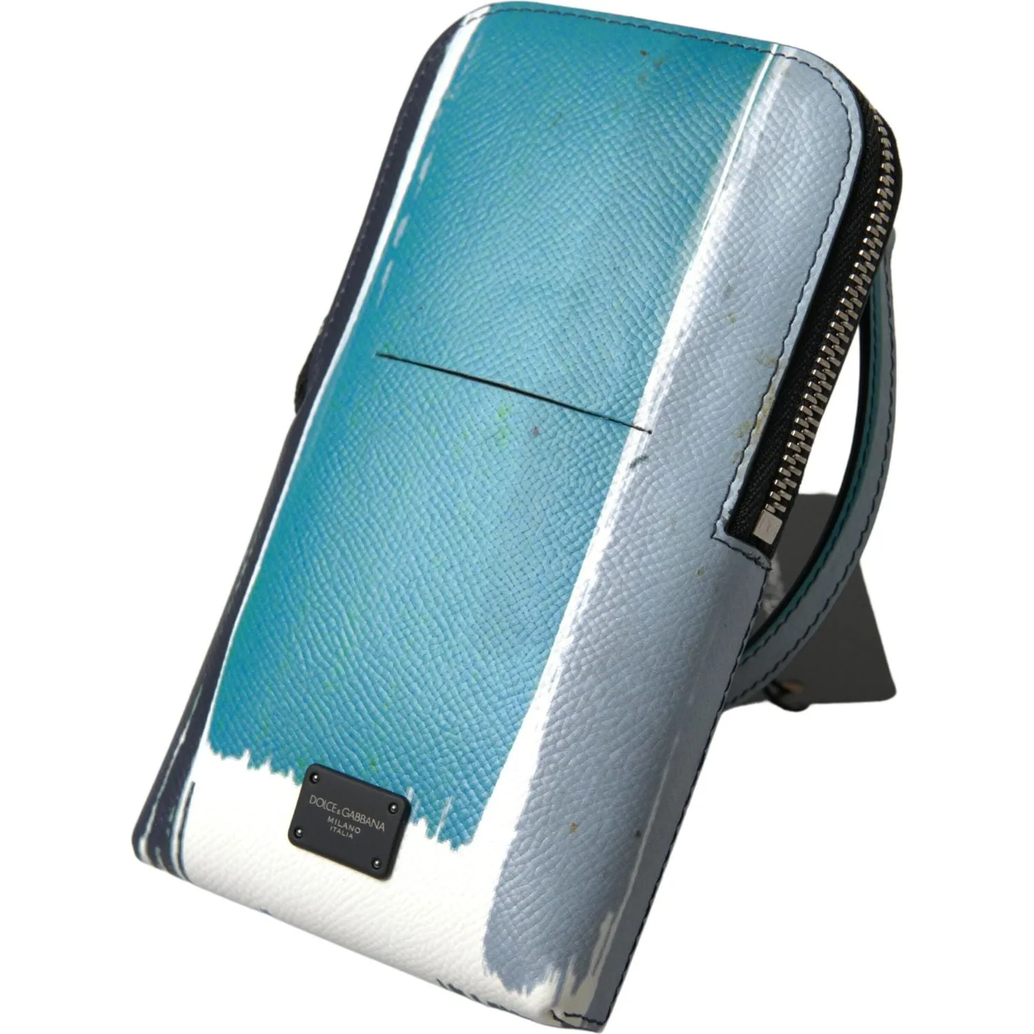 Dolce & Gabbana Elegant Leather Crossbody Phone Bag in Blue & White
